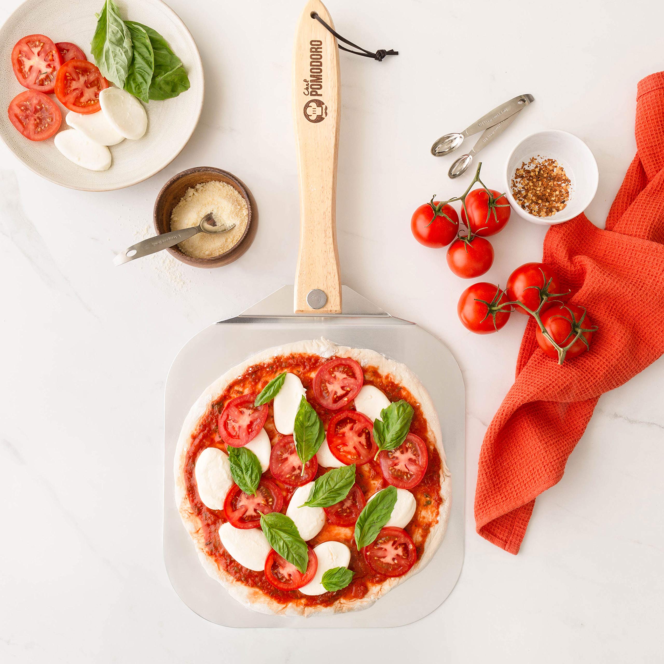 Chef Pomodoro Aluminum Metal Pizza Peel with Foldable Wood Handle for Easy Storage 12-Inch x 14-Inch, Gourmet Luxury Pizza Paddle for Baking Homemade Pizza Bread 🍁 All In One Marketplace Canada