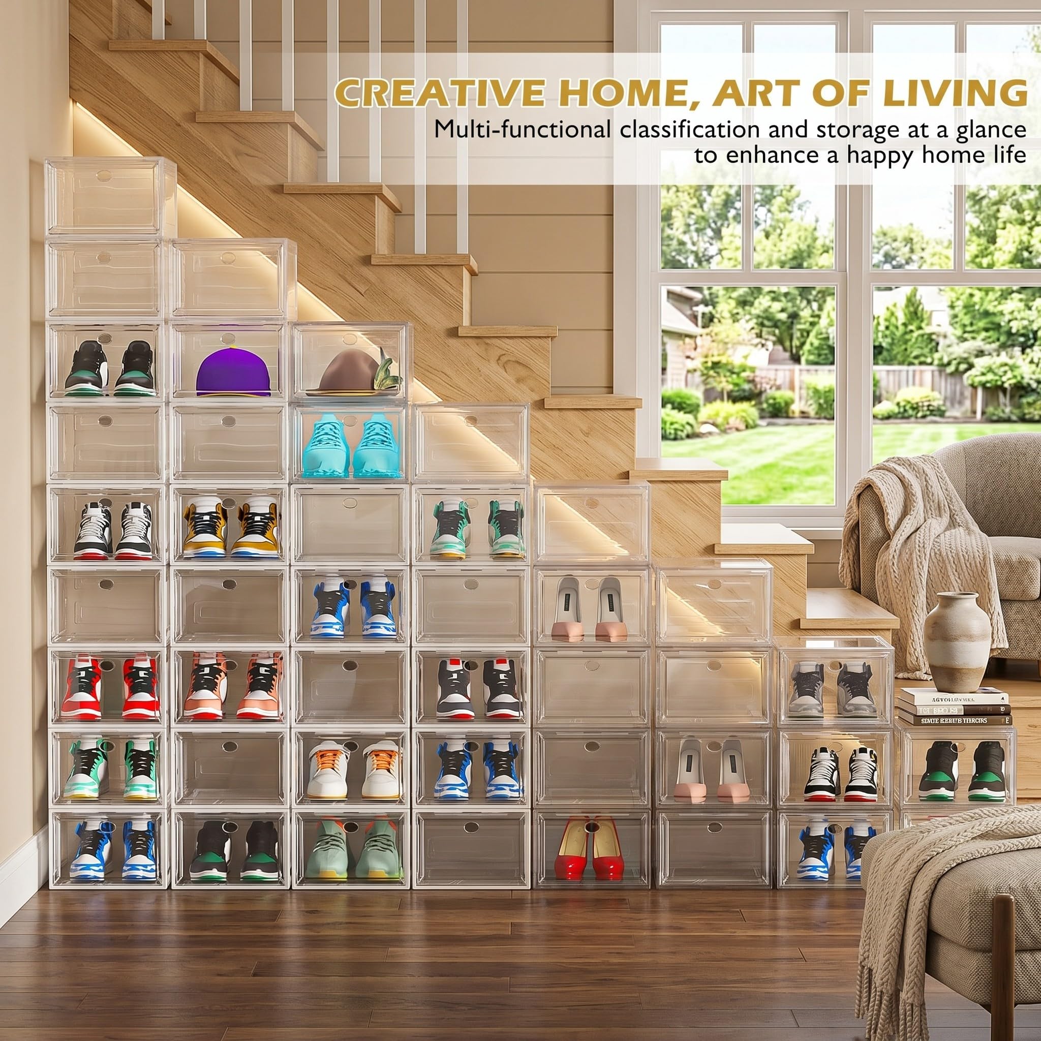 Thicken & Sturdy Clear Shoe Storage Organizer with Magnetic Door, Stackable Boxes for Closet, Foldable Space-Saving Shoe Rack for Sneaker Boot Container, Plastic Shoe Cabinet Shoe Box 6 Pack, White 🍁 All In One Marketplace Canada