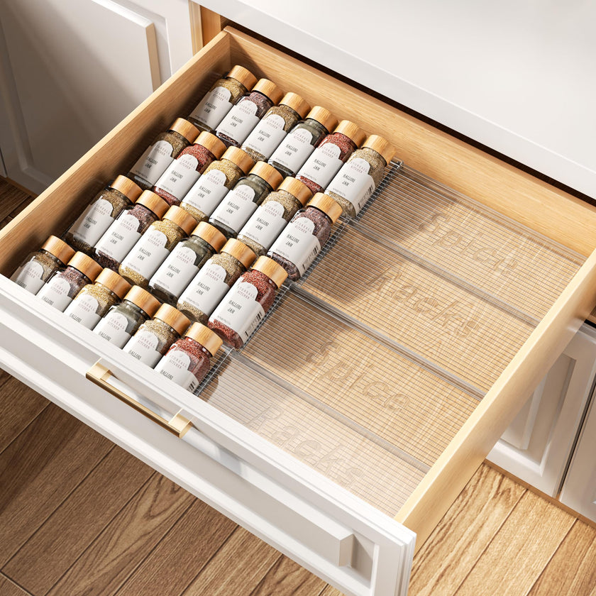 PanPanPal Spice Drawer Organizer, 4 Tier- 4 Pack Clear Acrylic Drawer Seasoning Organizer, Expandable From 11'' to 22'' Kitchen Spice Rack Organizers and Storage for Drawer (Jars not included) 🍁 All In One Marketplace Canada