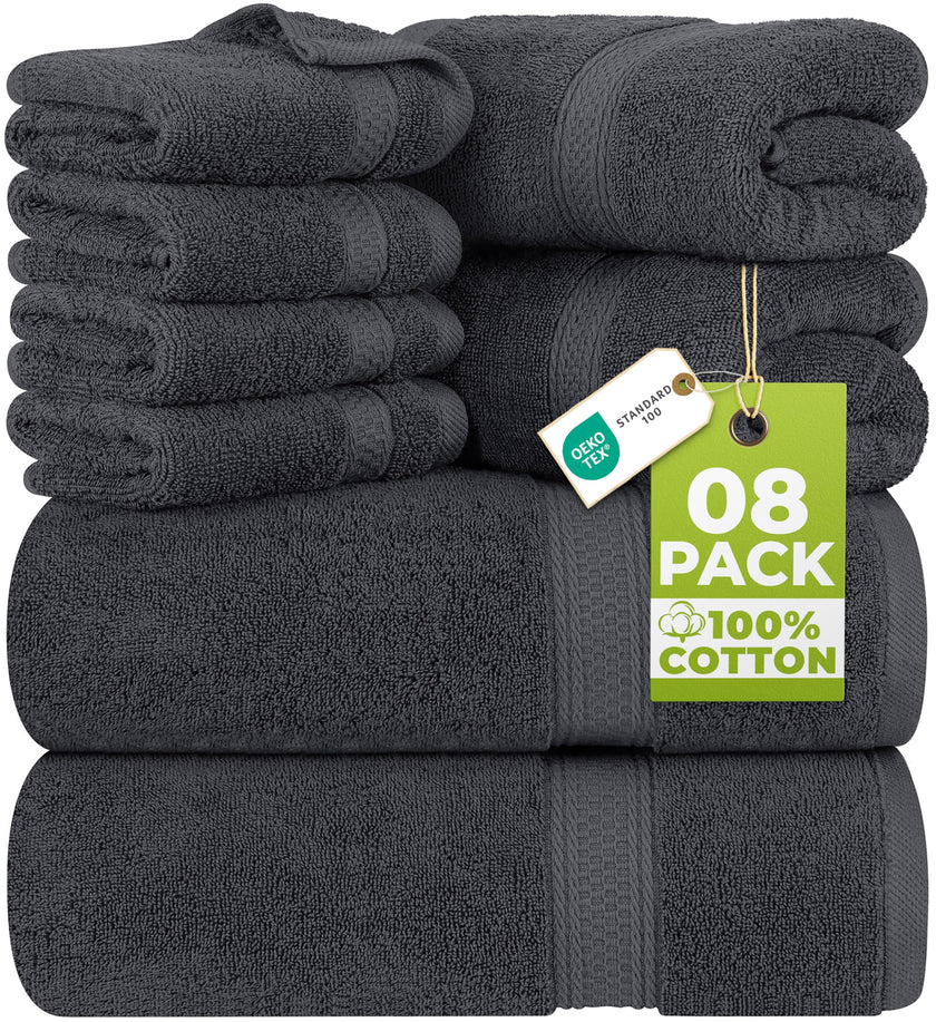 Utopia Towels 8 Piece Premium Towel Set, 2 Bath, 2 Hand, and 4 Wash Cloths, 600 GSM 100% Ring Spun Cotton Highly Absorbent Towels for Bathroom, Gym, Hotel, and Spa, Grey 🍁 All In One Marketplace Canada
