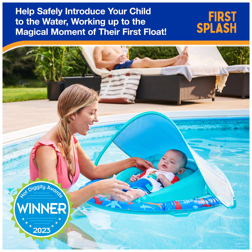 Swimways Infant Spring Float, Baby Pool Float with Canopy & UPF Protection, Swimming Pool Accessories for Kids 3-9 Months, Shark 🍁 All In One Marketplace Canada