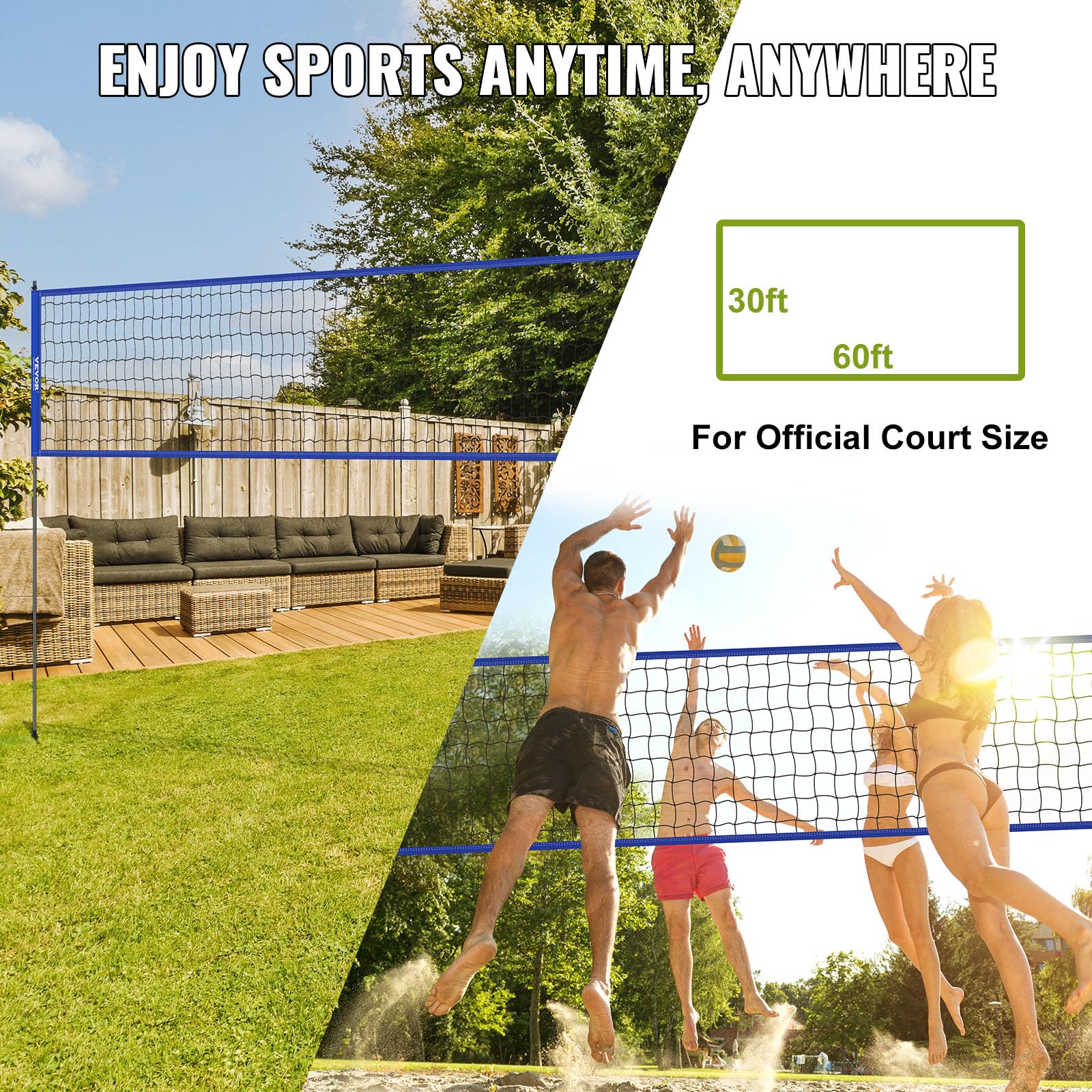 VEVOR Outdoor Portable Volleyball Net System, Adjustable Height Steel Poles, Professional Volleyball Set with PVC Volleyball, Pump, Carrying Bag, Heavy Duty Volleyball Net for Backyard, Beach, Lawn 🍁 All In One Marketplace Canada