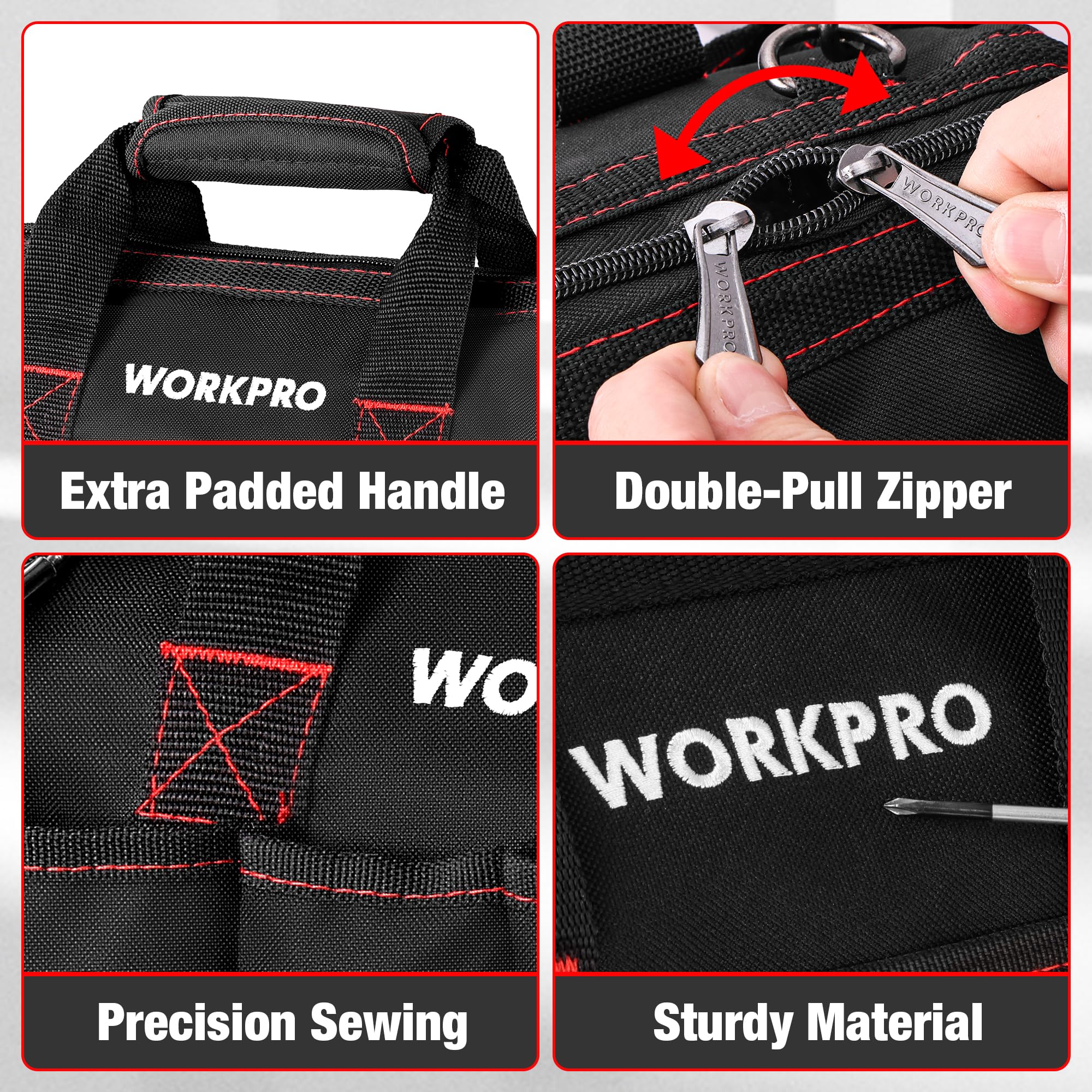 WORKPRO Close Top Wide Mouth Tool Bag Storage Organizer Close Tote, 14