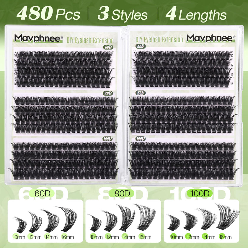 D Curl Cluster Eyelash Extensions 480Pcs Volume Lash Extensions DIY Eyelash Extensions for Beginners Wispy Eyelash Clusters Natural Fluffy Individual Lashes Clusters (60D 80D 100D Mixed, 10-16MM) 🍁 All In One Marketplace Canada
