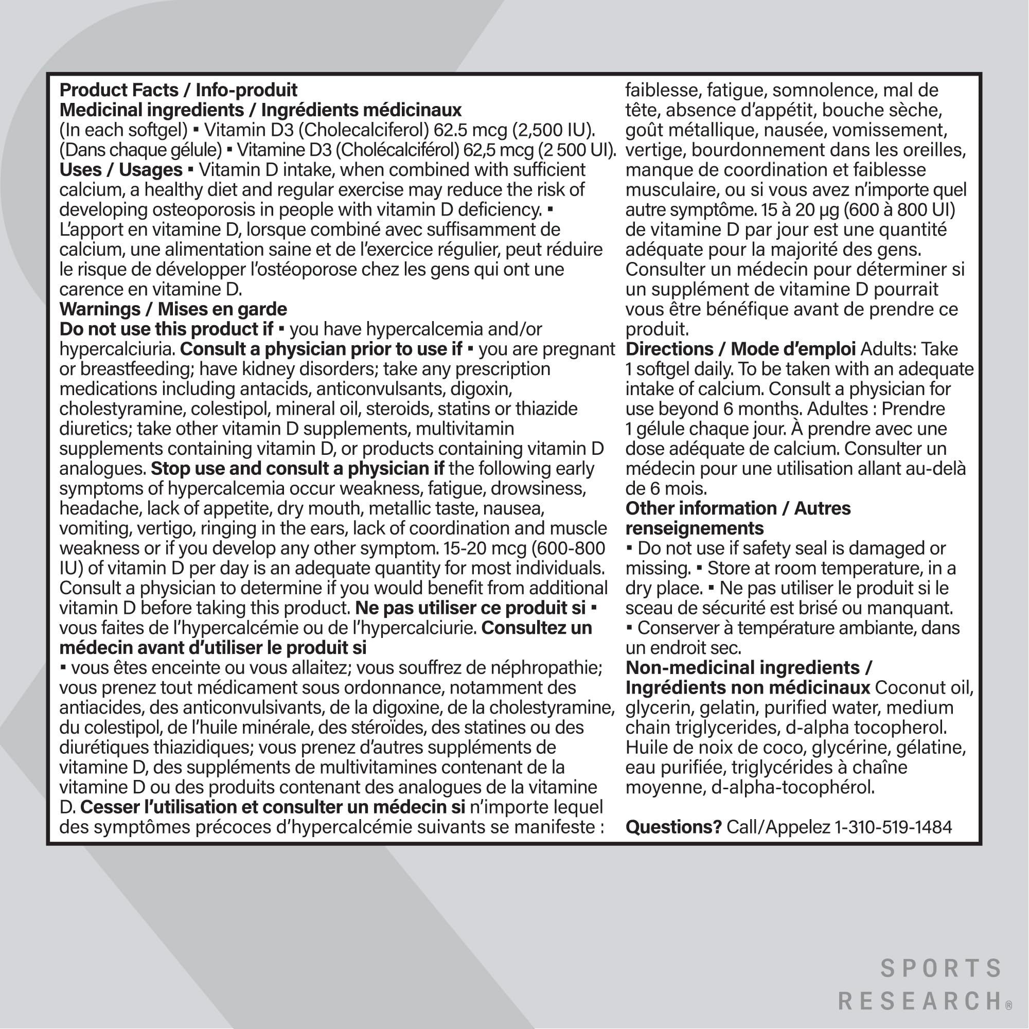 Sports Research® Vitamin D3 2500 IU with Coconut MCT Oil - High Potency Vitamin D Supplement for Immune & Bone Support - Non-GMO Verified, Gluten & Soy Free – 62.5mcg, 360 Liquid Softgels 🍁 All In One Marketplace Canada