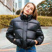 New Leather Puffer Cropped Jacket Warm Stand Collar Short Coat Y2K Cotton padded Jacket Women