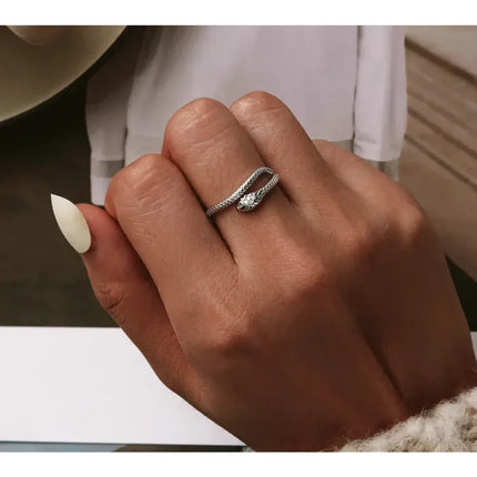 925 Sterling Silver Adjustable Snake Ring With Green Zircon - Fashion Jewelry In 4 Colors
