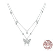 925 Sterling Silver Double-layer Tassel Butterfly Pendant Necklace for Women - Elegant Fine jewelry