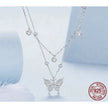 925 Sterling Silver Double-layer Tassel Butterfly Pendant Necklace for Women - Elegant Fine jewelry