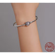 Sterling Silver Snake Chain Bangle Bracelet with CZ Pavé