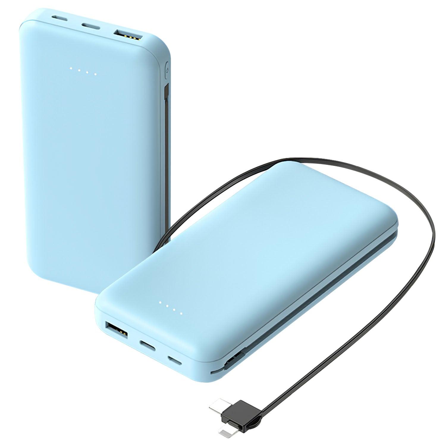 10000mAh Power Bank Portable Charger Built-In Lightning Type-C Cable 3 Devices iPhone Android