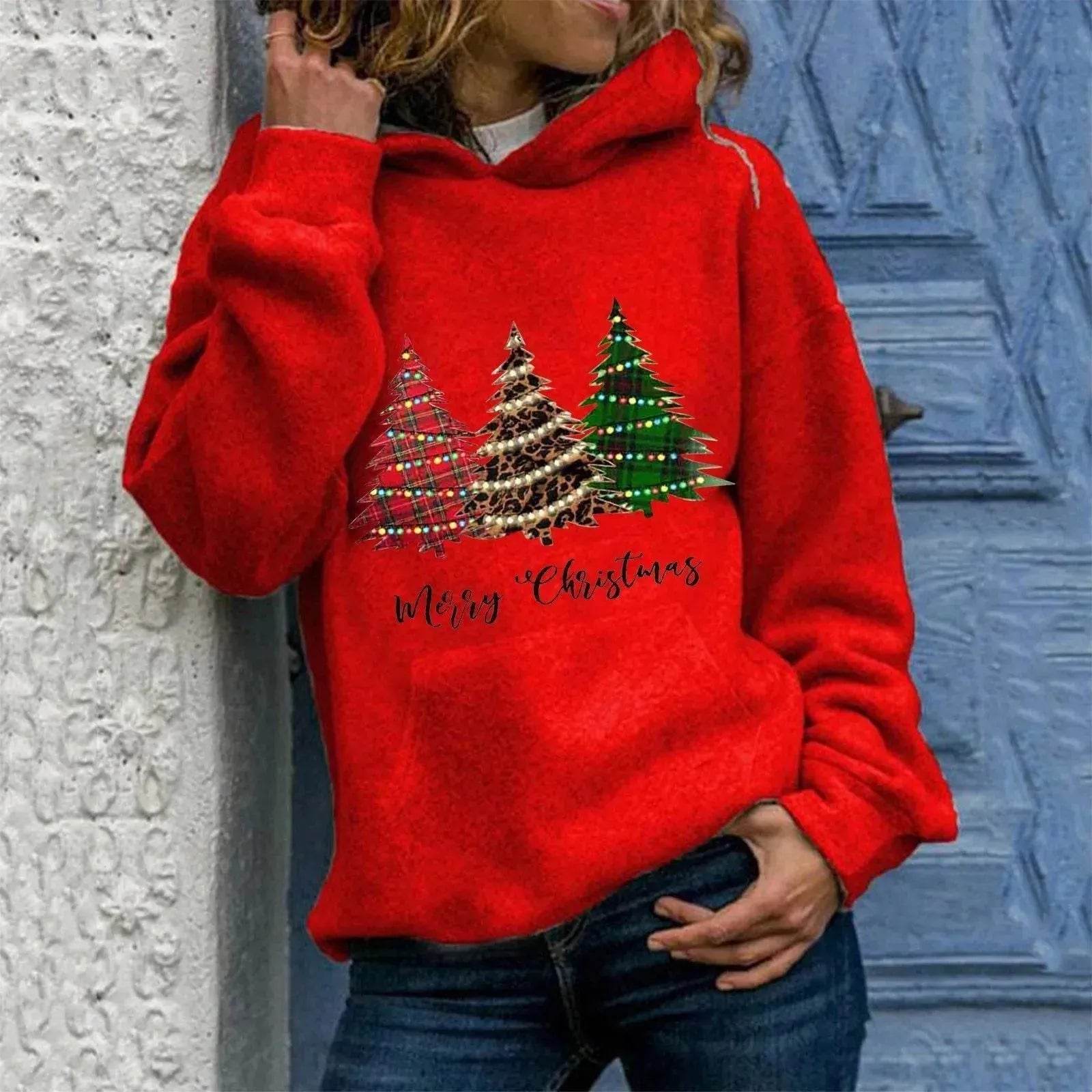 Merry Christmas tree Cashmere hoodie sweater loose top