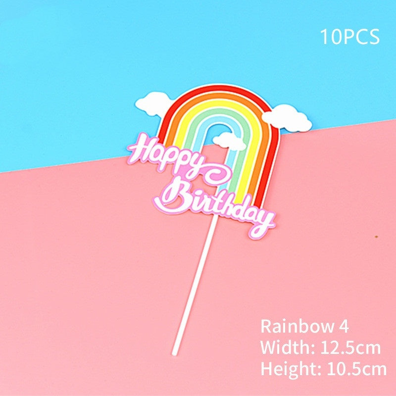 Birthday Cake Decoration Inserts – Rainbow & Balloon Baking Toppers (10 PCS)