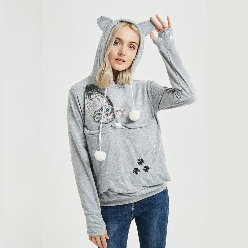 Cute Cat Hoodie Sweatshirt with Big Pocket – Women's Hooded Top