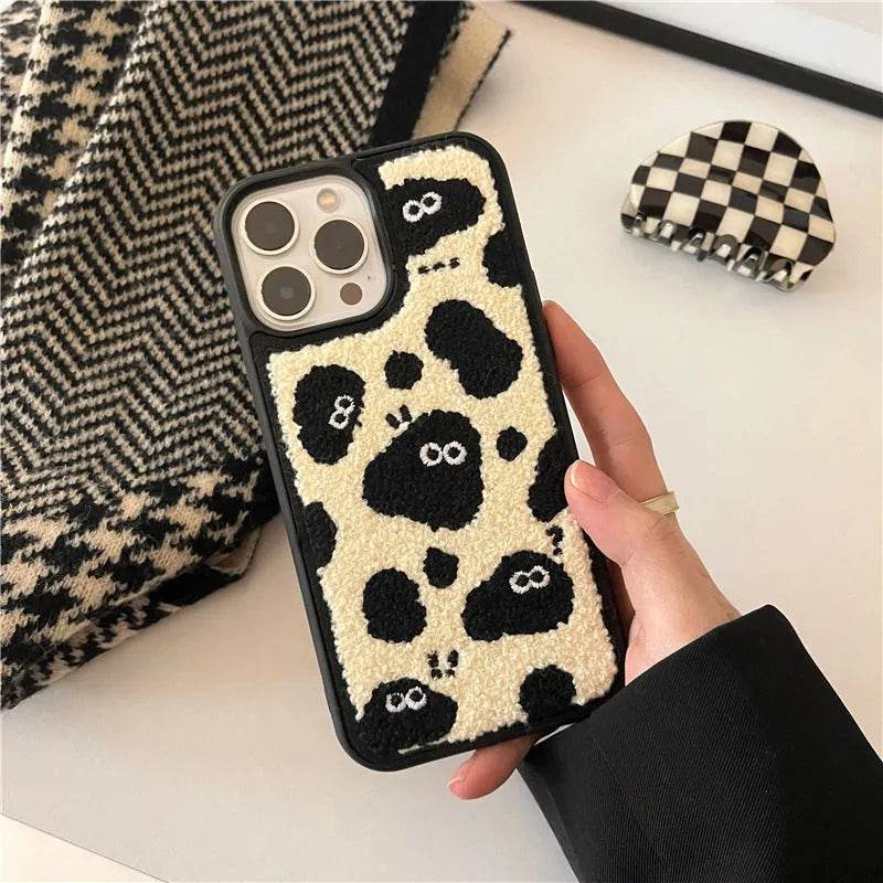 Plush Embroidery Cute Briquettes Silicone iphone Case women