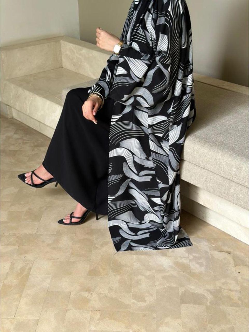 Shawl Arabic Muslim Drop-shoulder Sleeve Printed Robe