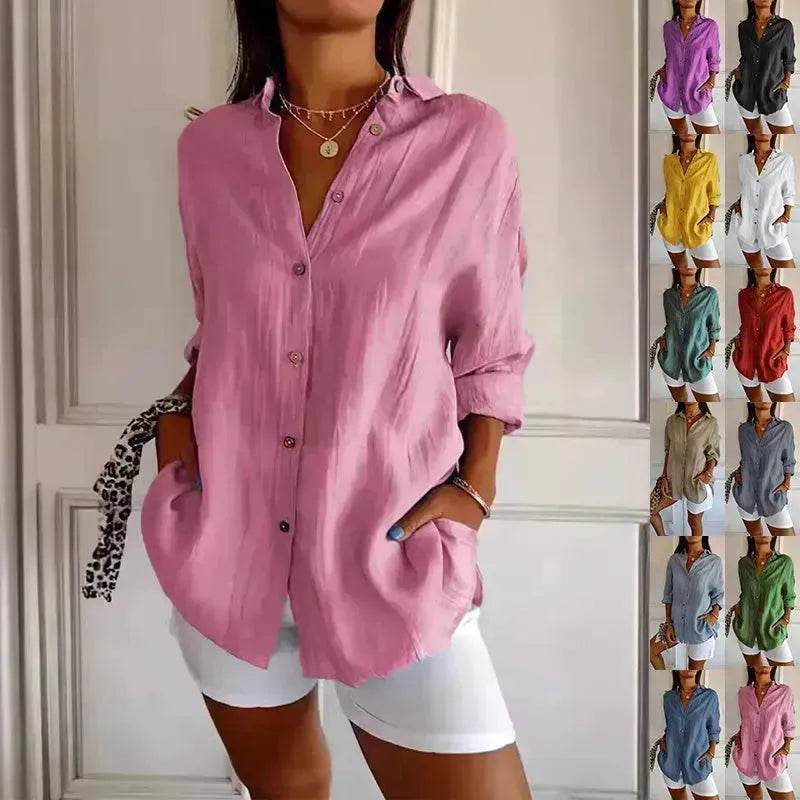 Fashionable Lapel Long Sleeve Shirt Top Women's Single-breasted Pleated Shirt Women Tops