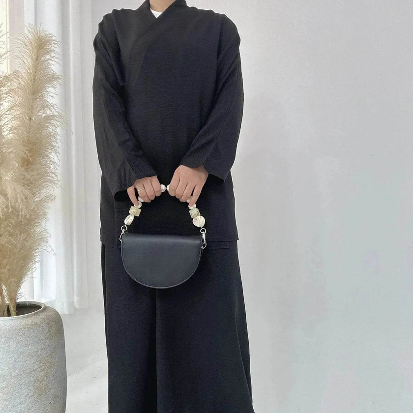 Plain Color Casual Lace Up Middle East Dubai Top And Skirt Suit Eid Abaya Jilbab Hijab Abaya for ArabWomen