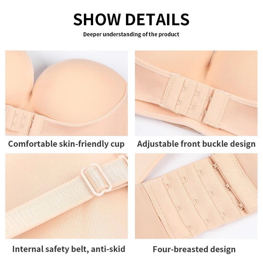 Women's Strapless Push-Up Bra with Front Buckle and Non-Slip Design
