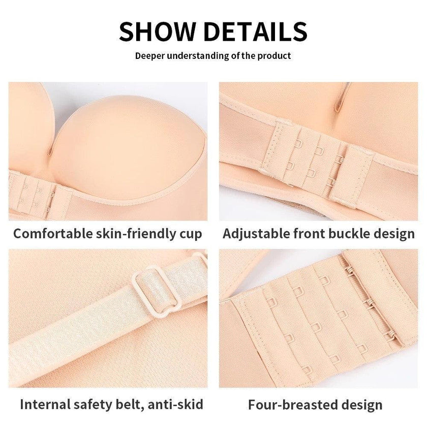 Women's Strapless Push-Up Bra with Front Buckle and Non-Slip Design