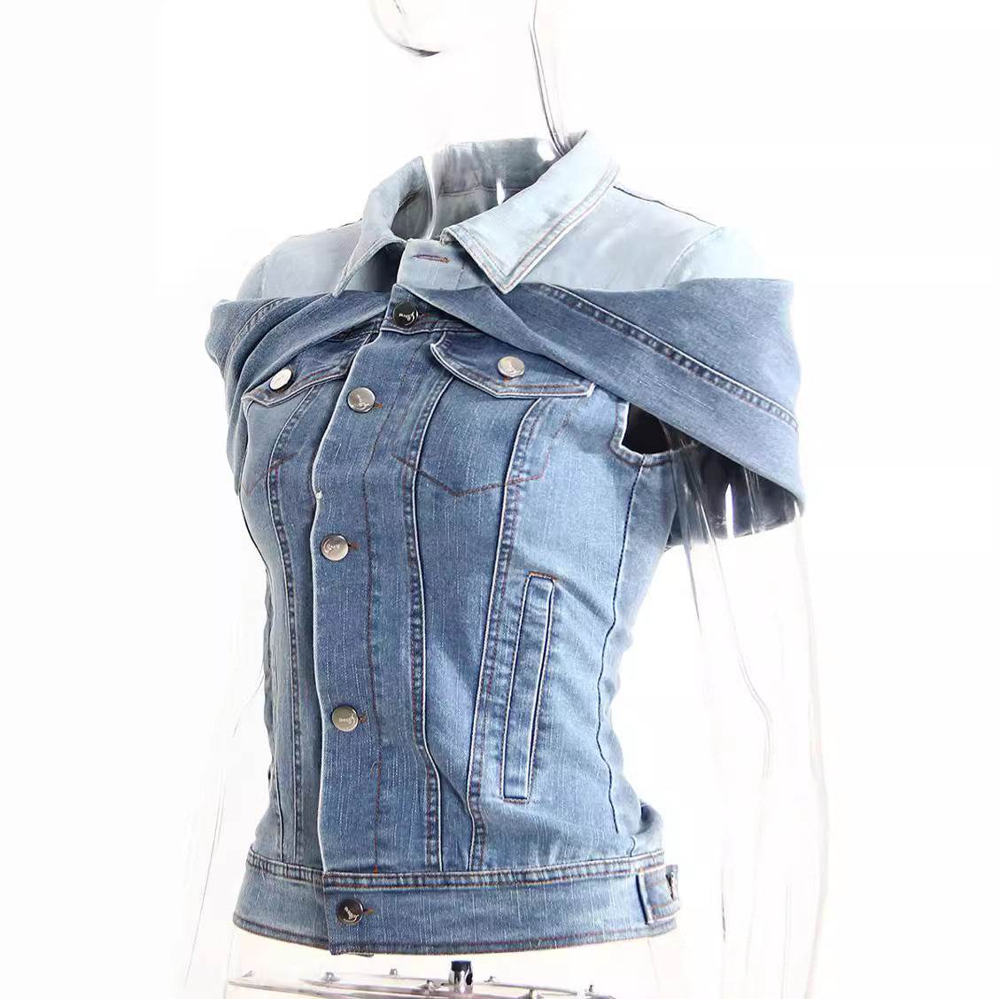 Sweet Cool Bandage Dress Shirt Slimming Denim jeans Shirt women