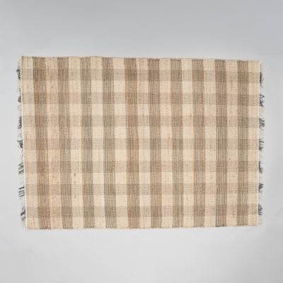 Artisan Hand Woven Jute  Cotton Grey Plaid Rug-5X7 Ft