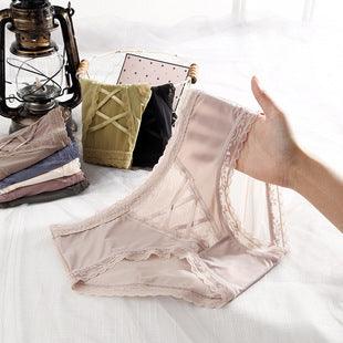 Women's Mesh Transparent Seamless Low-Waist Briefs Breathable Hollow Lace