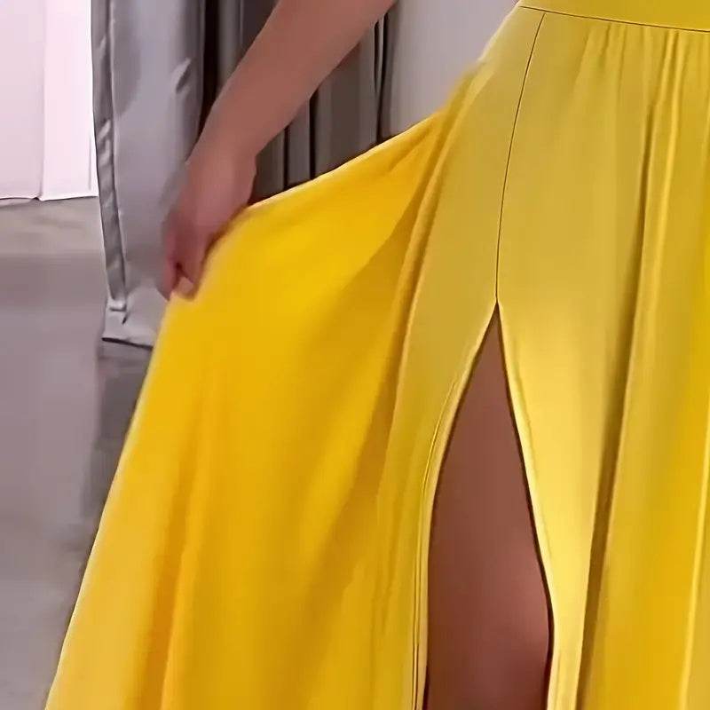 Elegant V Neck Summer Maxi Slit Dress Spaghetti Strap High Slit Long Dress