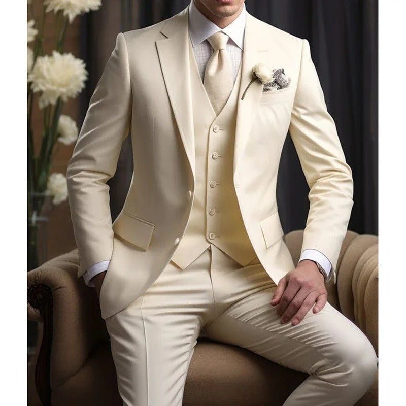 Elegant Business Banquet Suit Set for Men – 3-Piece Slim Fit Formal Suit (Jacket, Vest & Pants)