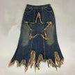 Women's American-style Retro High Waist Irregular Midi Denim Skirt