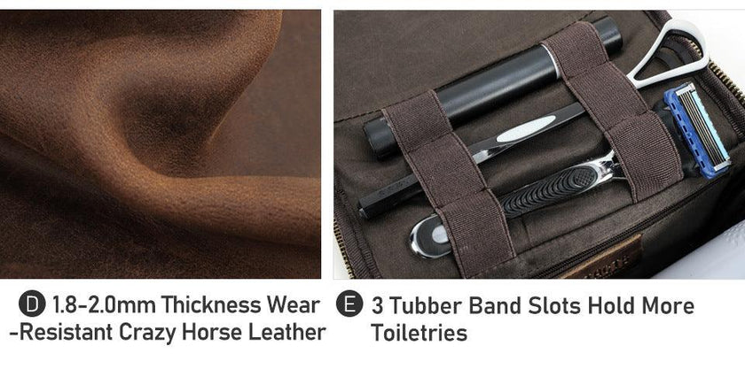 Crazy Horse Leather Travel Toiletry Bag Large Capacity Retro Men’s Dopp Kit
