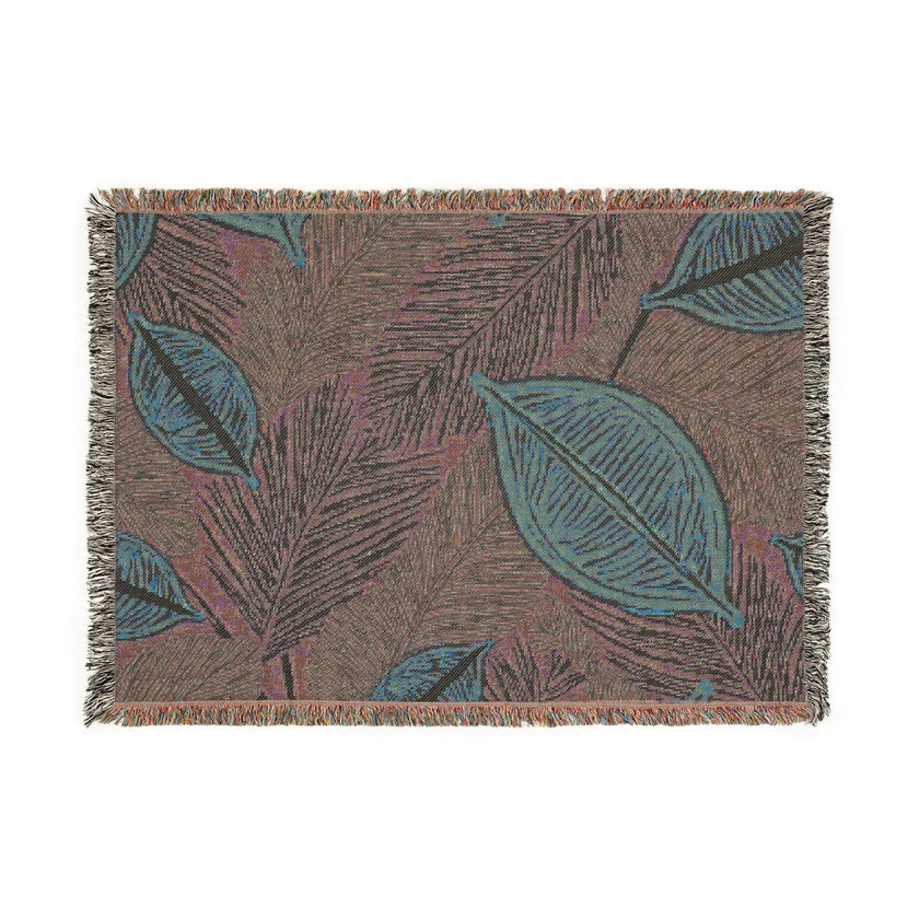 Tropical Leaf Woven Blanket — Cozy Decorative Throw for Living Room & Patio