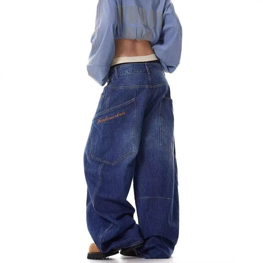 Unisex Baggy Jeans – Y2K Streetwear Wide Leg Denim Pant with Large Pockets S–3XL