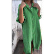 Women's Cotton Linen Shirt Dress – Loose Casual Button-Down A-Line Dress