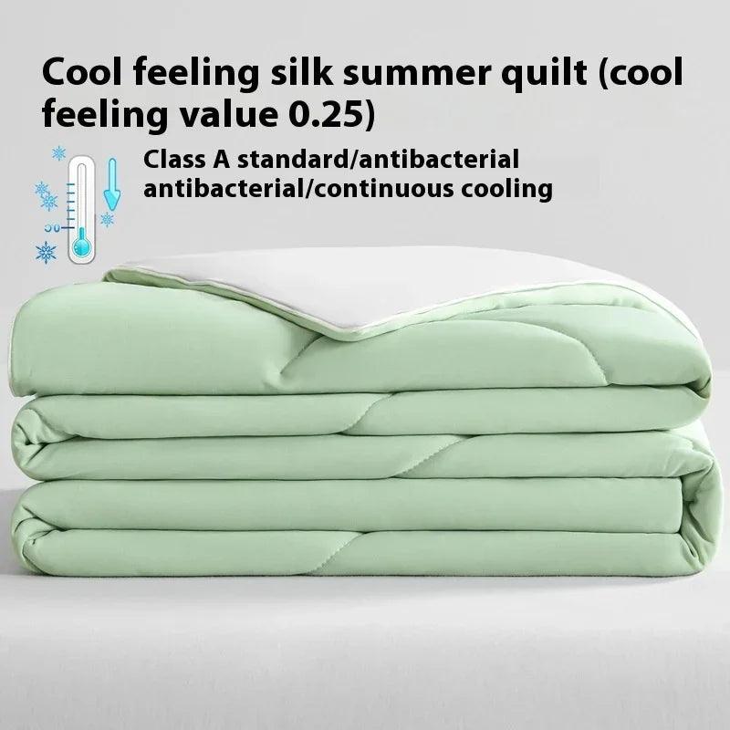 Pure Color Cool Silk Summer Blanket Airable Cover Single Double Summer Ice Cream Ice Silk Summer Quilt Machine Washable Thin Duvet