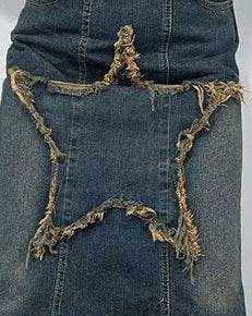 Women's American-style Retro High Waist Irregular Midi Denim Skirt