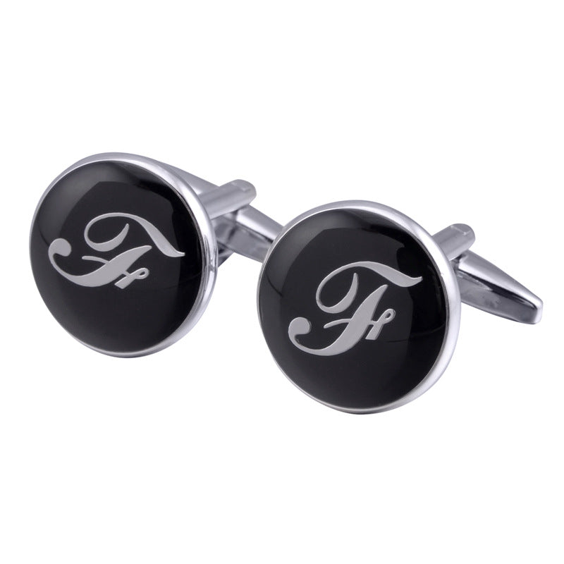 Men's Black Round Enamel Initial Letter Cufflinks – Brass & Crystal Formal Cufflinks A–Y | Canada & USA