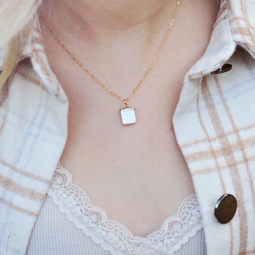 Mother of pearl cube necklace