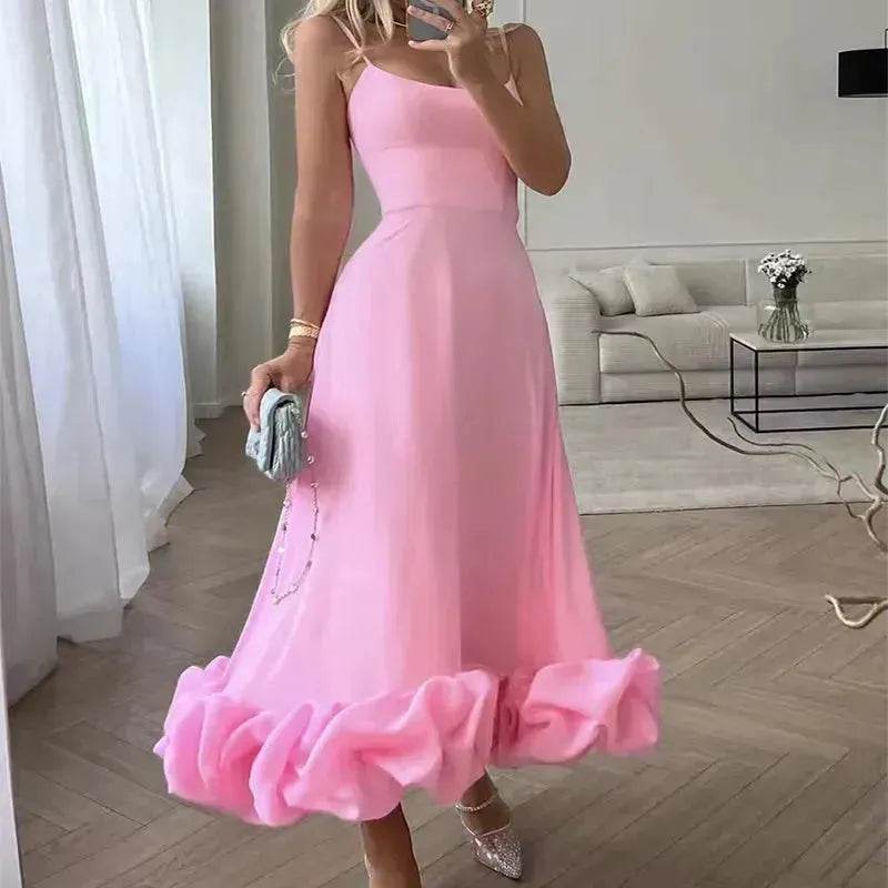 Fashion Suspenders Large Flower Swing Three-dimensional Flower A- Line Skater Dress Womens Clothing