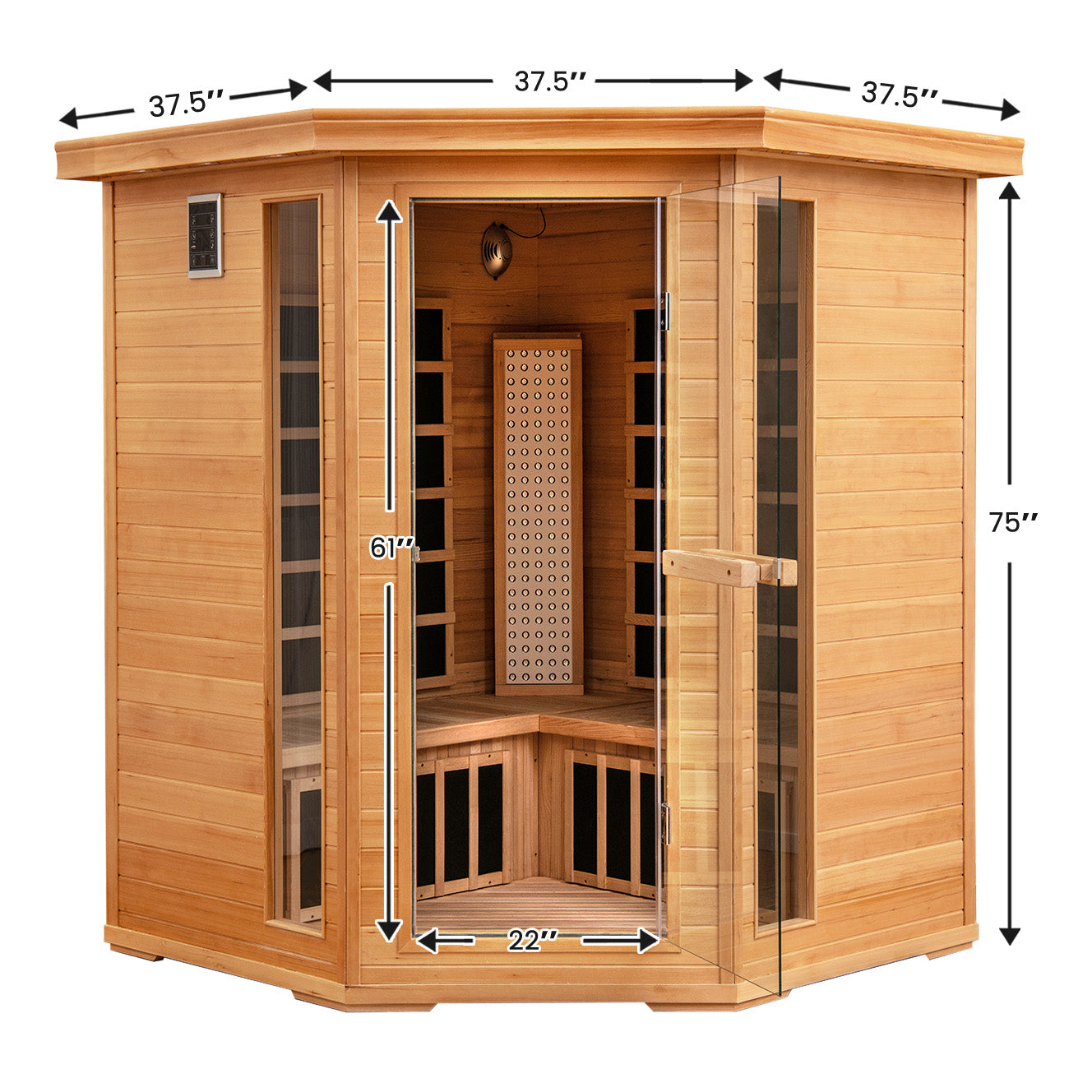 Mega Sale-NEW 2025 COSTWAY 3D Heat Far Infrared Corner Sauna (3–5 Person) – Canadian Hemlock Wood-Red Light Therapy+Near Infrared-Carbon & Mica Heaters,-Chromotherapy Lighting-Low EMF-Bluetooth Speakers
