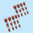 24-Piece 3D Gold-Plated Coffin Press-On Nails – Brown Gradient French Tips with Gel Glue & Nail File