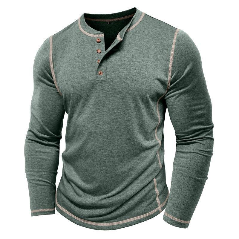 Mens Henley Long Sleeve – Slim Cotton Blend Casual Pullover