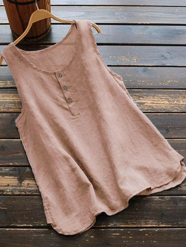 Women's Sleeveless Linen Vest Top – Loose Casual Summer Blouse