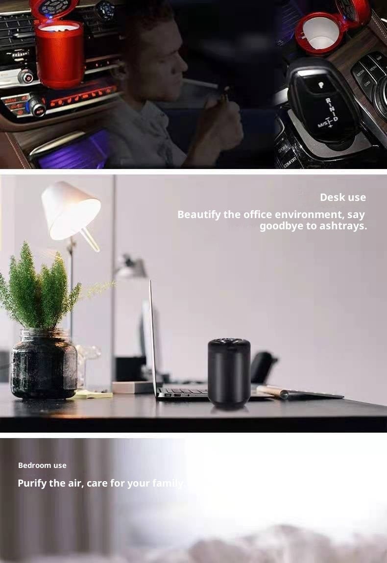 Black Rechargeable Ashtray Air Purifier with Lid & USB-C Charging