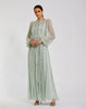 Boat Neck Long Sleeve Gown With Striped Beading