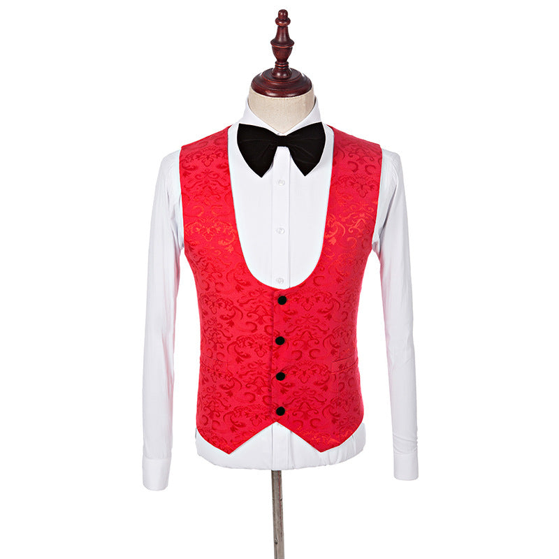 Men's Red Jacquard Tuxedo Suit Set – 3-Piece Wedding & Gala Suit