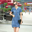 Women's Casual Denim Mini Dress – Loose Jean Dress in Dark Blue & Light Blue | Plus Size S–5XL