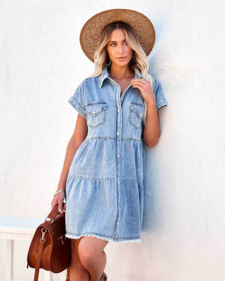 Casual Fashion Denim Short Sleeve loose mini Dress
