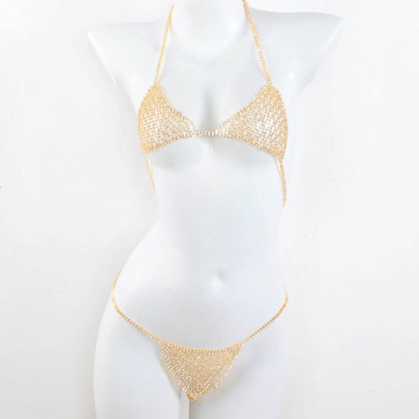 Lingerie Nightclub Body Chains – Diamond Rhinestone Bra and Panties Set