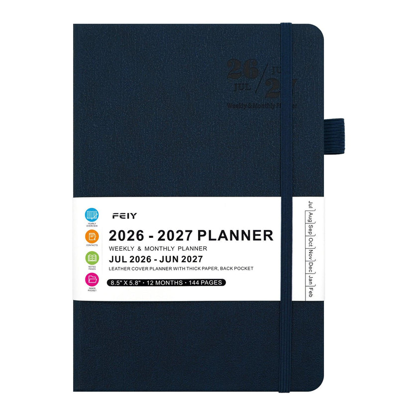 2026–2027 Weekly Monthly Planner Notebook – A5 Faux Leather Cover, 100gsm, Sewn Binding (7 Colours)